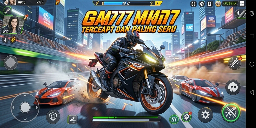 Gameplay GM777 dengan motor balap yang seru dan menantang.
