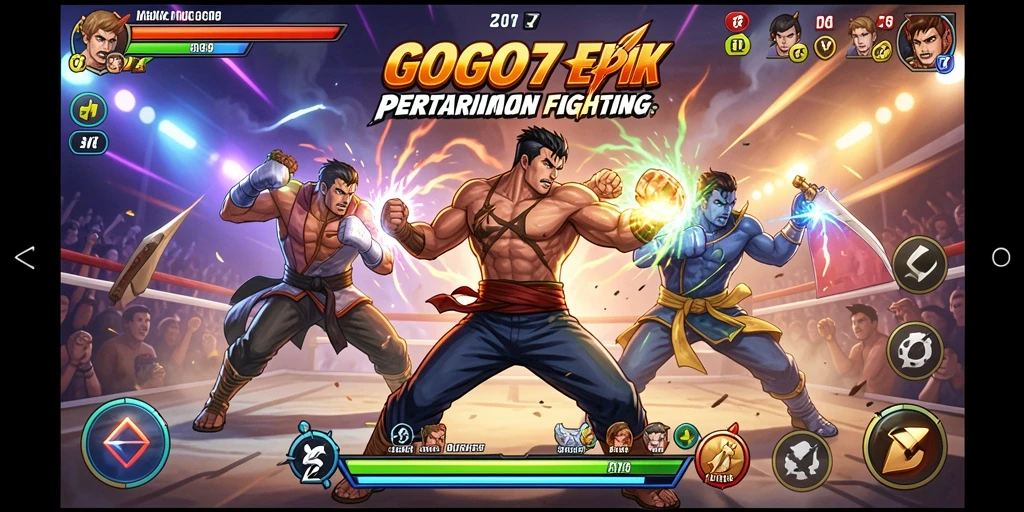Screenshot gameplay GOGO77 menampilkan pertarungan seru dan karakter yang kuat.
