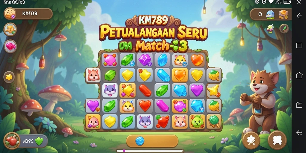Tangkapan layar gameplay KM789 menampilkan momen mencocokkan objek berwarna.