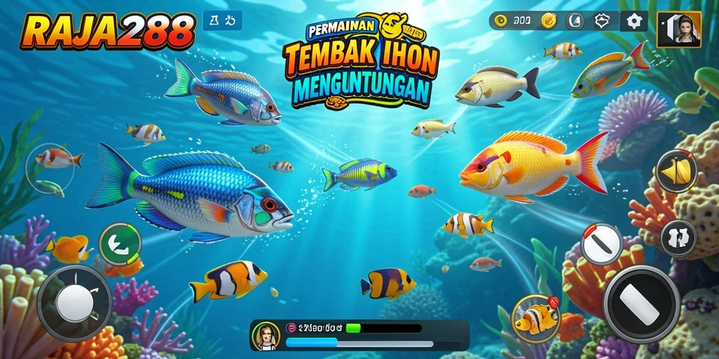 Screenshot gameplay RAJA288 saat menembak ikan di laut.