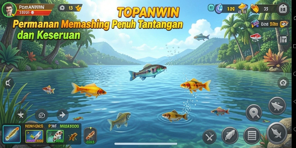 Screenshot gameplay TOPANWIN yang menampilkan aksi memancing seru.
