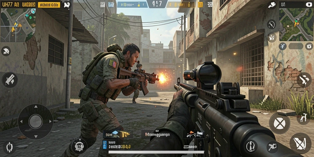Tampilan aksi mendebarkan dalam gameplay UH77 di dunia FPS.
